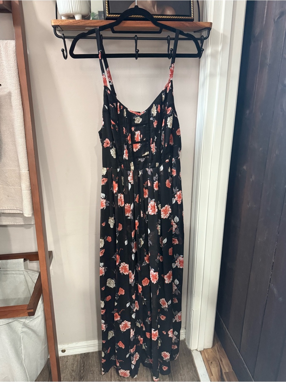 TORRID Black Floral Maxi Dress Size 2 | Boho Lace Inset Sleeveless